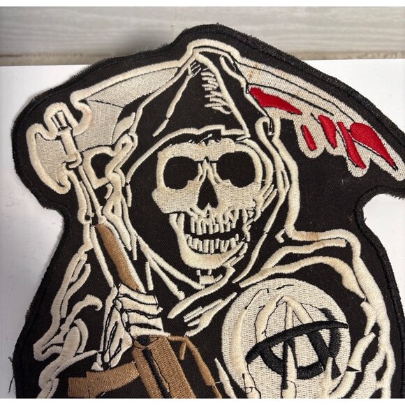 Grim Reaper Skeleton Embroidered Patch With Rifle & Scythe 10"x7.5" Sons of Anar - Picture 3 of 8